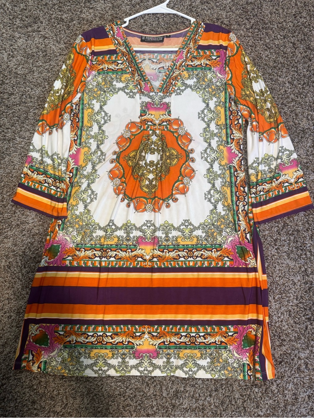 The Pyramid Collection Orange, Purple & White Printed Midi Dress